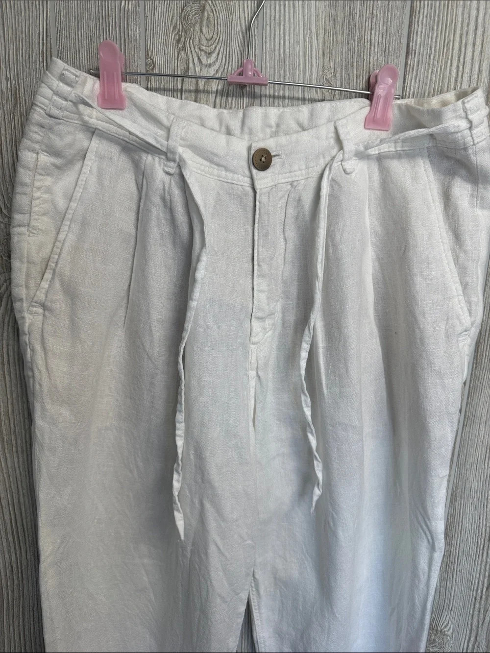 Zara White Linen-Blend Relaxed Drawstring Trousers